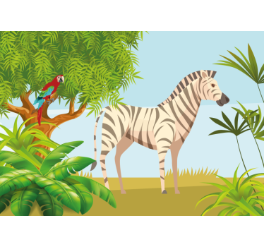 Tapisserie animaux scène de zèbre et perroquet - TenStickers