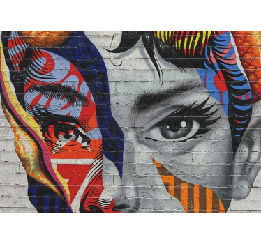Tapisserie graffiti visages urbains vibrants - TenStickers