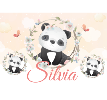 Tapisserie animaux panda avec fleurs - TenStickers
