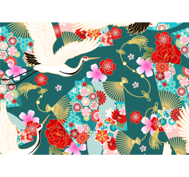 Tapisserie animaux grues et fleurs - TenStickers