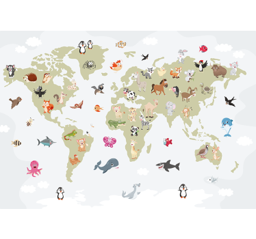 Tapisserie animaux carte mondiale des créatures - TenStickers