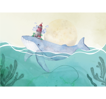 Tapisserie animaux baleine avec phare - TenStickers