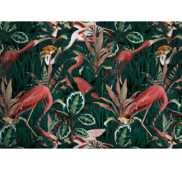 Tapisserie animaux flamants roses dans le feuillage - TenStickers