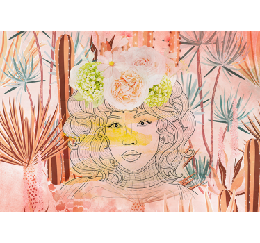 Tapisserie art portrait floral illustration - TenStickers