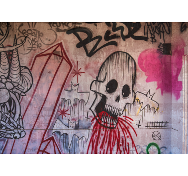 Tapisserie graffiti crâne et chauves-souris - TenStickers