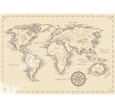 Tapisserie murale bureau vintage carte du monde  - TenStickers