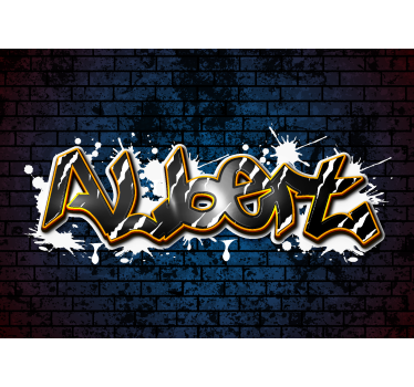 Tapisserie murale chambre ado briques bleues graffiti avec nom - TenStickers