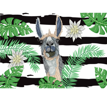 Tapisserie animaux lama avec des feuilles - TenStickers