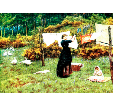 Tapisserie art classique femme étend du linge - TenStickers
