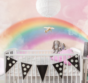 Papier peint chambre enfant Nuages et boules arc-en-ciel - TenStickers