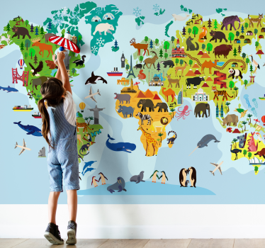 Papier peint mural carte du monde pour enfants  - TenStickers