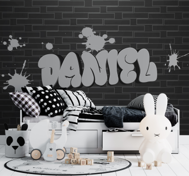 Tapisserie chambre ado graffiti gris avec nom - TenStickers