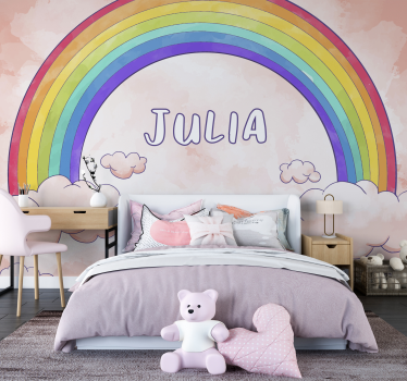 Tapisserie murale chambre enfant arc-en-ciel rose personnalisable - TenStickers