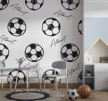 Tapisserie murale enfant ballons de football avec nom - TenStickers