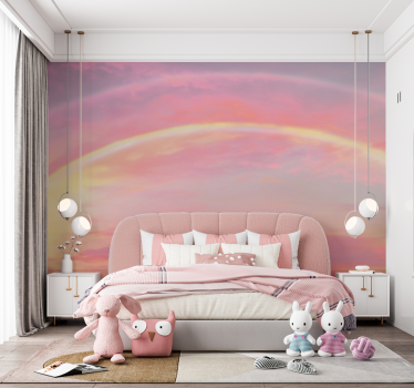 Tapisserie murale enfant ciel rose avec arc-en-ciel - TenStickers