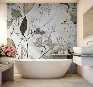 Tapisserie murale salle de bain dessiner des fleurs - TenStickers