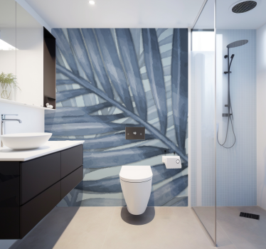 Tapisserie murale salle de bain feuille tropicale bleue - TenStickers
