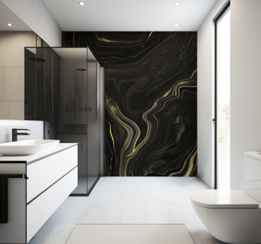 Tapisserie murale salle de bain marbre noir et or - TenStickers