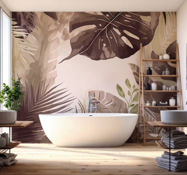 Tapisserie murale salle de bain plantes tropicales - TenStickers