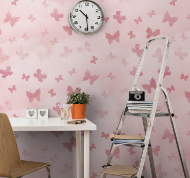 Papier peint rose clair Papillons roses - TenStickers
