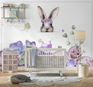 Photo murale d'animaux Lapin avec couronne de fleurs - TenStickers