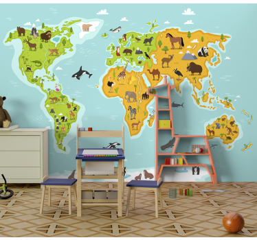 Photo murale enfant Carte du monde animal - TenStickers