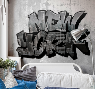 Tapisserie murale graffiti avec vue sur new york - TenStickers