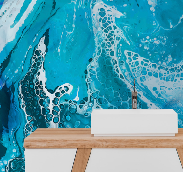 Tapisserie salle de bain effet liquide bleu - TenStickers