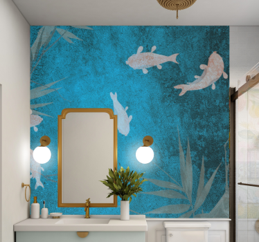 Photo murale salle de bain Bambou et poisson - TenStickers