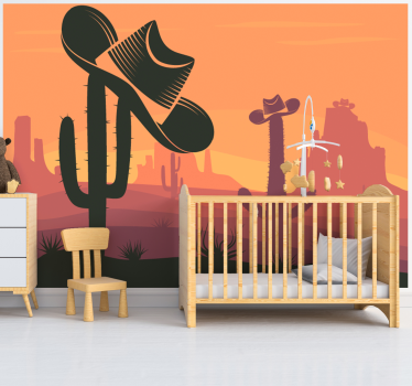 Tapisserie animaux cactus avec chapeau de cowboy - TenStickers
