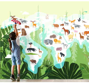Tapisserie animaux carte du monde des animaux - TenStickers