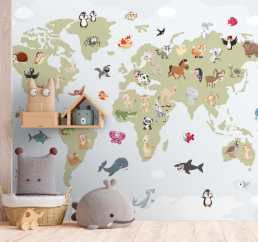 Tapisserie animaux carte mondiale des créatures - TenStickers