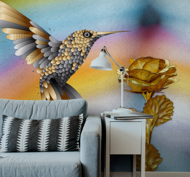 Tapisserie animaux colibri et rose - TenStickers