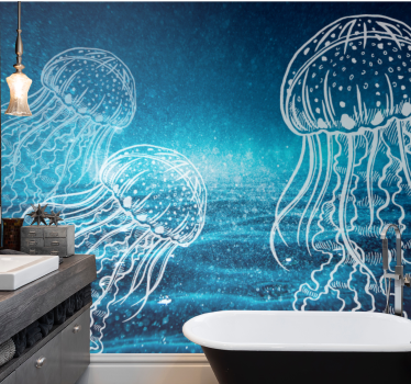 Tapisserie salle de bain danse élégante des méduses - TenStickers