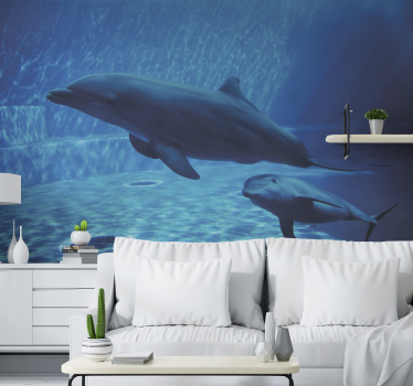 Tapisserie animaux dauphins nageant ensemble - TenStickers