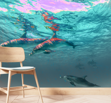 Tapisserie animaux dauphins nageant joyeusement - TenStickers