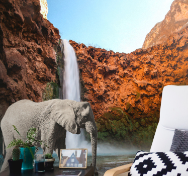 Tapisserie animaux Élégant éléphant sous une cascade - TenStickers