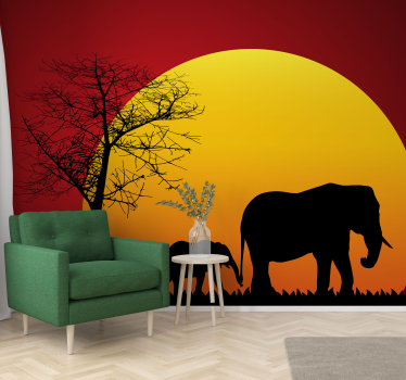 Tapisserie animaux éléphants au crépuscule - TenStickers