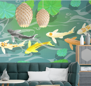 Tapisserie animaux étang de carpes koi - TenStickers
