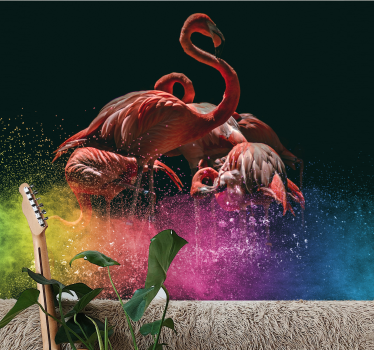 Tapisserie animaux flamant rose fête splash - TenStickers