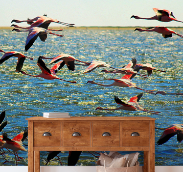 Tapisserie animaux groupe de flamants volants - TenStickers