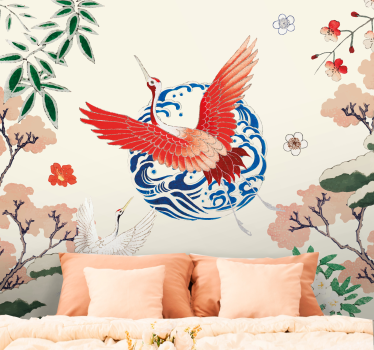 Tapisserie animaux grue rouge majestueuse - TenStickers