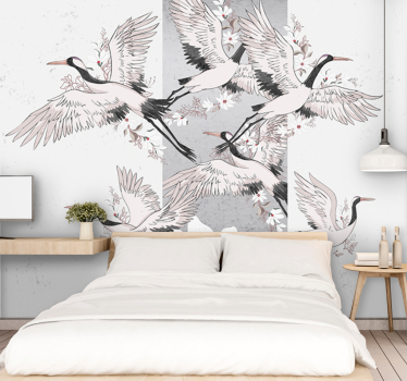 Tapisserie animaux grues élégantes en vol - TenStickers