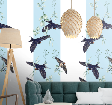 Tapisserie animaux hirondelles et verdure - TenStickers