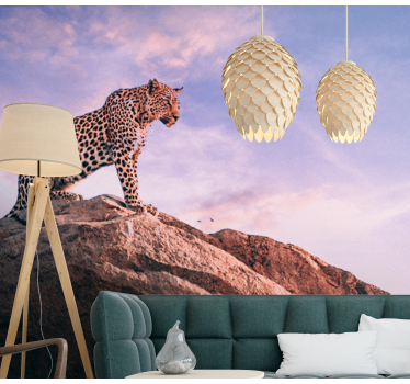 Tapisserie animaux léopard sur rocher - TenStickers