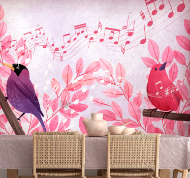 Tapisserie animaux oiseaux musiciens chantants - TenStickers