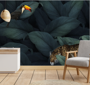 Tapisserie animaux oiseaux tropicaux et léopards - TenStickers