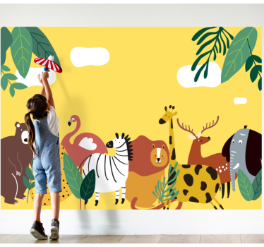Tapisserie animaux procession d'animaux vibrants - TenStickers