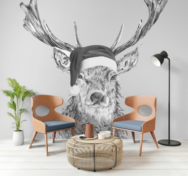 Tapisserie animaux renne avec chapeau - TenStickers