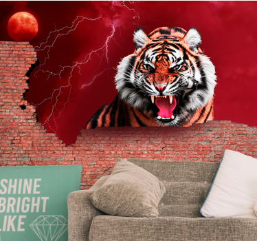 Tapisserie animaux rugissement de tigre féroce - TenStickers